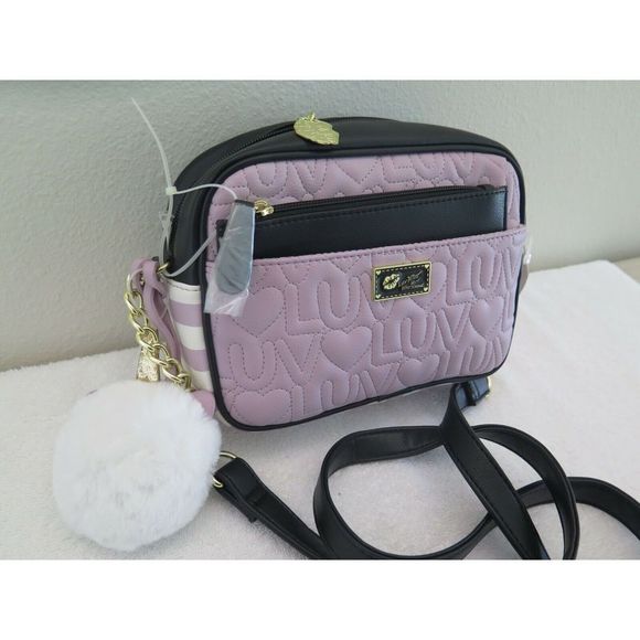 LUV BETSEY Quilted Striped MAUVE Crossbody and Pouch Set LBAIDEN Shoulder Bag - Picture 3 of 10